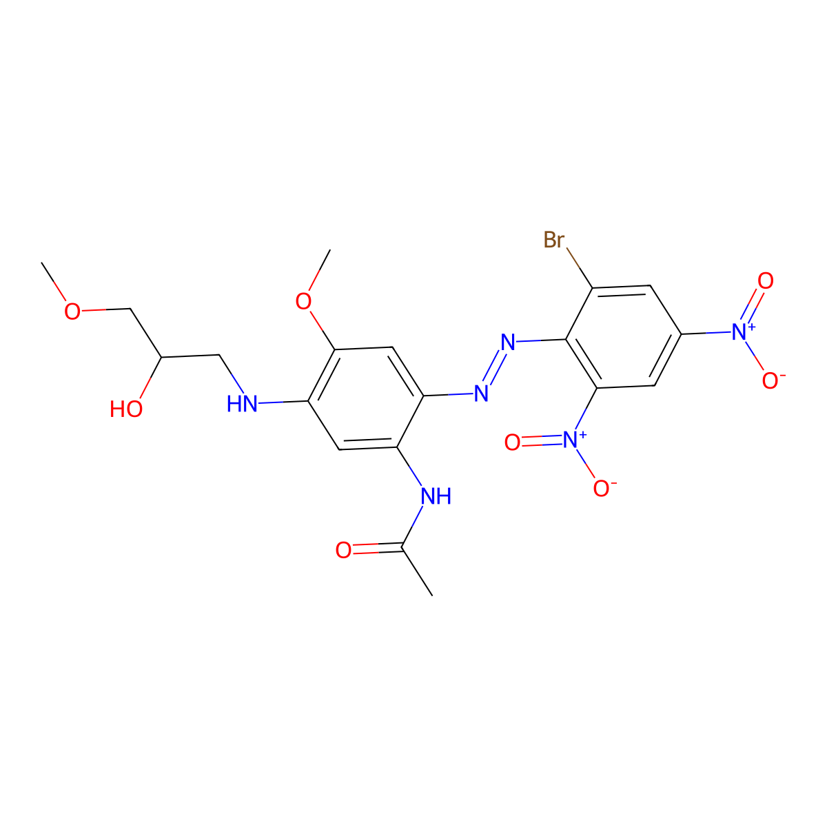 Acetamide, N-(2-(2-(2-bromo-4,6-dinitrophenyl)diazenyl)-5-((2-hydroxy-3-methoxypropyl)amino)-4-methoxyphenyl)- molecular structure, CAS 35074-30-7