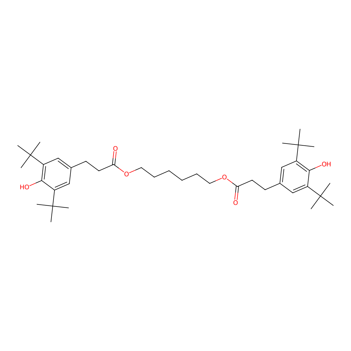 Hexamethylene glycol bis(3,5-di-tert-butyl-4-hydroxyhydrocinnamate) molecular structure, CAS 35074-77-2