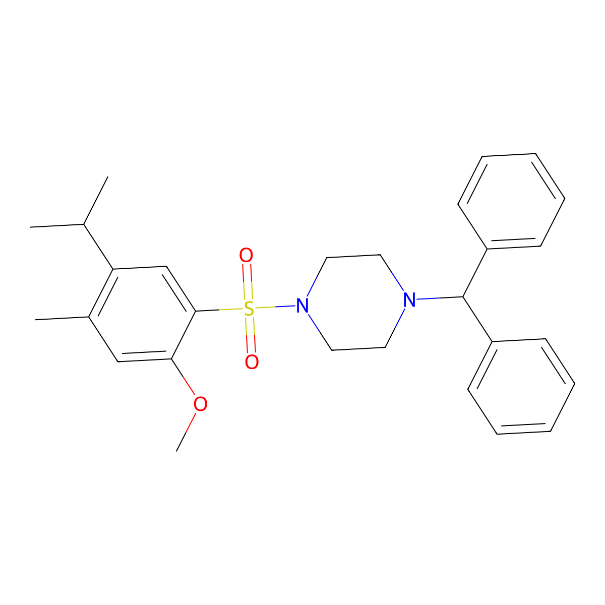 1-(Diphenylmethyl)-4-[2-methoxy-4-methyl-5-(propan-2-yl)benzenesulfonyl]piperazine molecular structure, CAS 350793-40-7