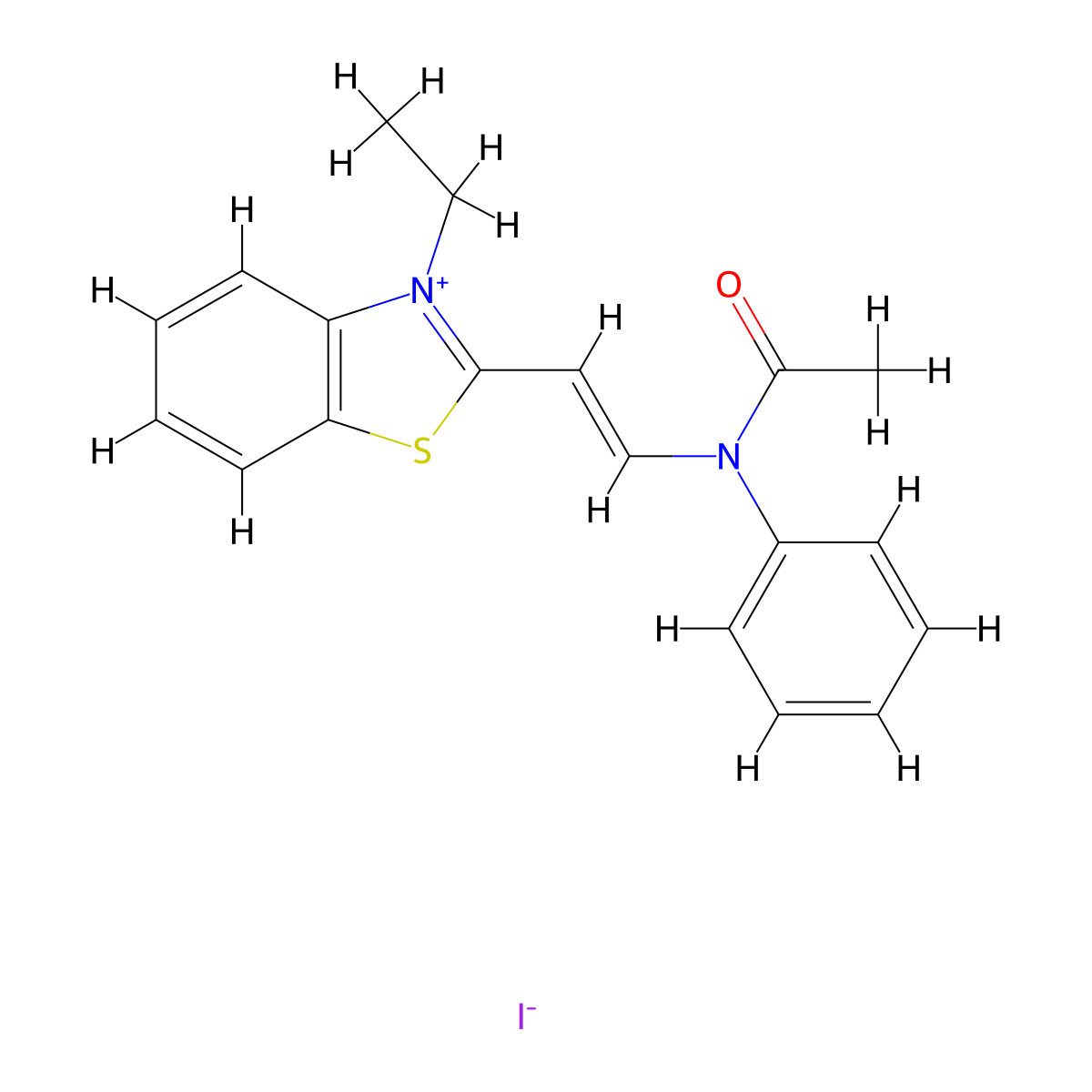 Benzothiazolium, 2-(2-(acetylphenylamino)ethenyl)-3-ethyl-, iodide (1:1) molecular structure, CAS 35080-47-8