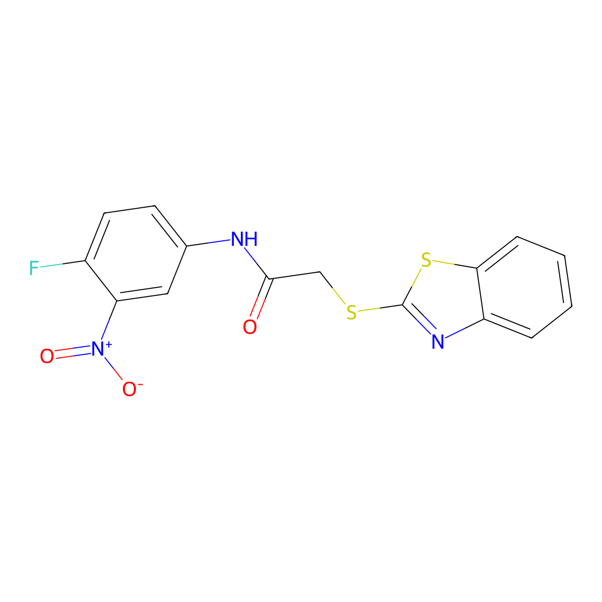 2-(1,3-Benzothiazol-2-ylsulfanyl)-N-(4-fluoro-3-nitrophenyl)acetamide molecular structure, CAS 350808-95-6