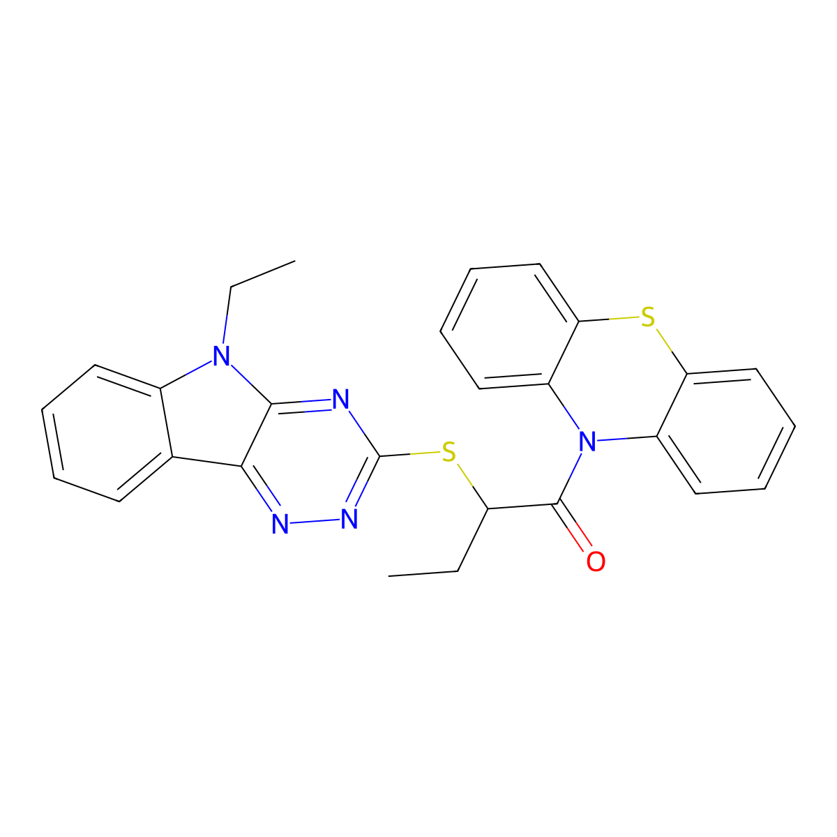2-[(5-Ethyl-[1,2,4]triazino[5,6-b]indol-3-yl)sulfanyl]-1-phenothiazin-10-ylbutan-1-one molecular structure, CAS 350844-71-2