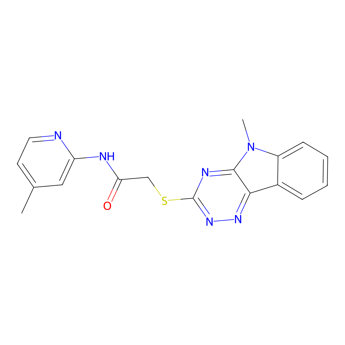 N-(4-methylpyridin-2-yl)-2-[(5-methyl-5H-[1,2,4]triazino[5,6-b]indol-3-yl)sulfanyl]acetamide molecular structure, CAS 350844-81-4