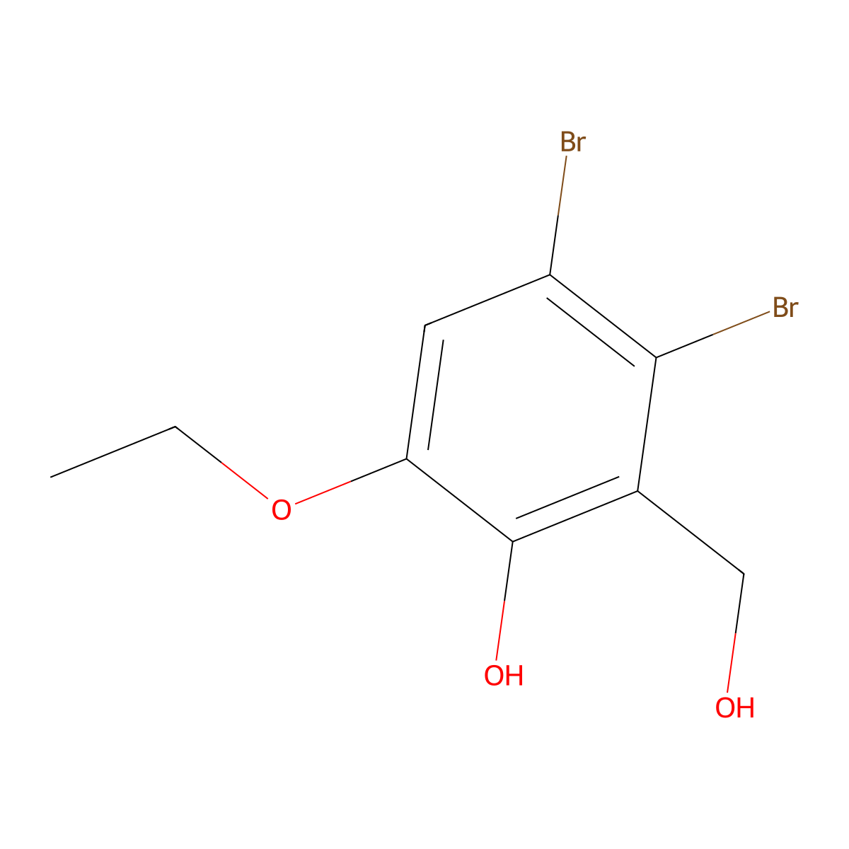 3,4-Dibromo-6-ethoxy-2-(hydroxymethyl)phenol molecular structure, CAS 35090-69-8
