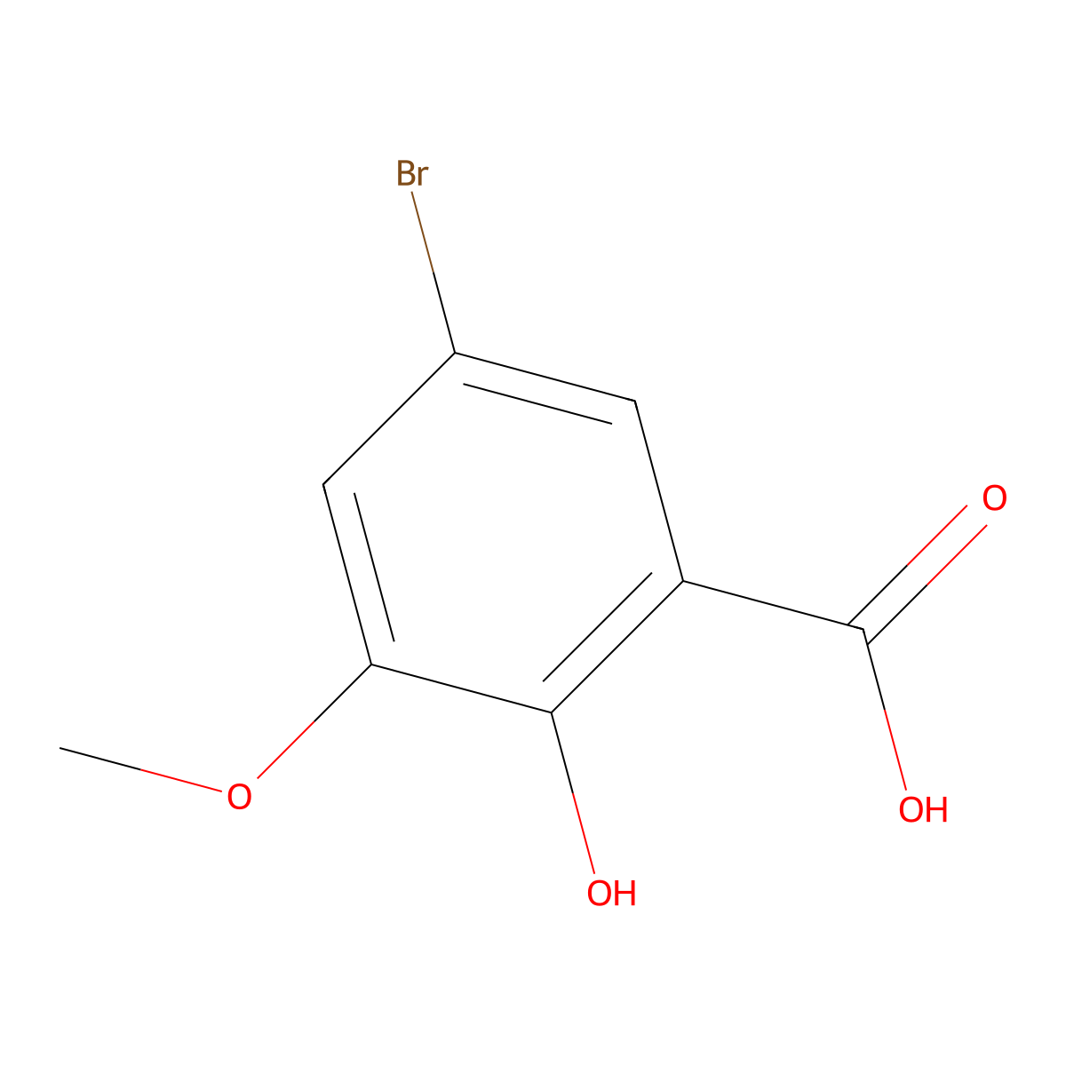 5-Bromo-2-hydroxy-3-methoxybenzoic acid molecular structure, CAS 35090-76-7