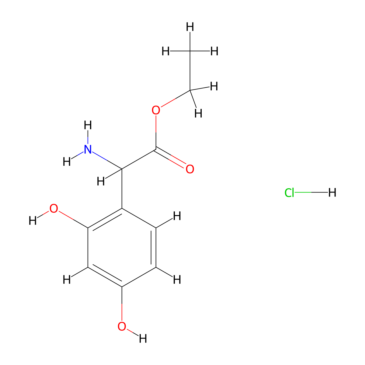 Benzeneacetic acid, alpha-amino-2,4-dihydroxy-, ethyl ester, hydrochloride (1:1) molecular structure, CAS 35092-67-2