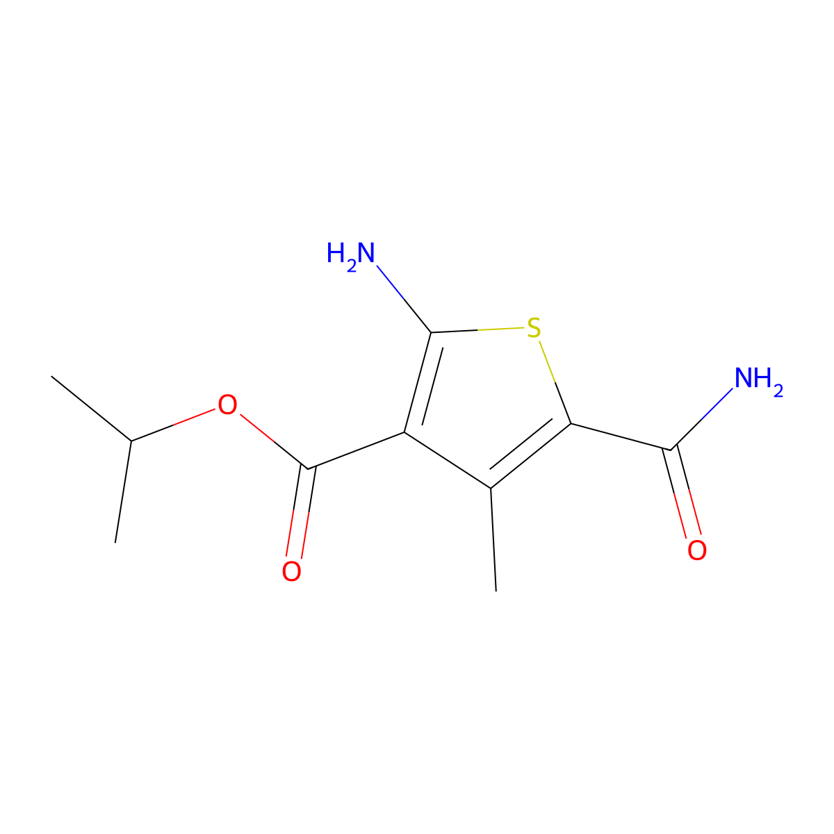 Isopropyl 2-amino-5-(aminocarbonyl)-4-methylthiophene-3-carboxylate molecular structure, CAS 350988-33-9