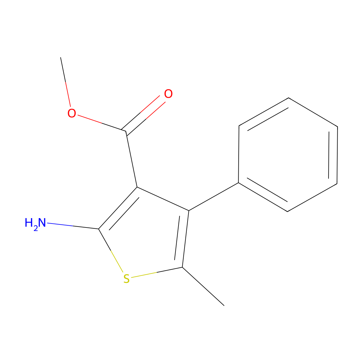 Methyl 2-amino-5-methyl-4-phenylthiophene-3-carboxylate molecular structure, CAS 350988-88-4