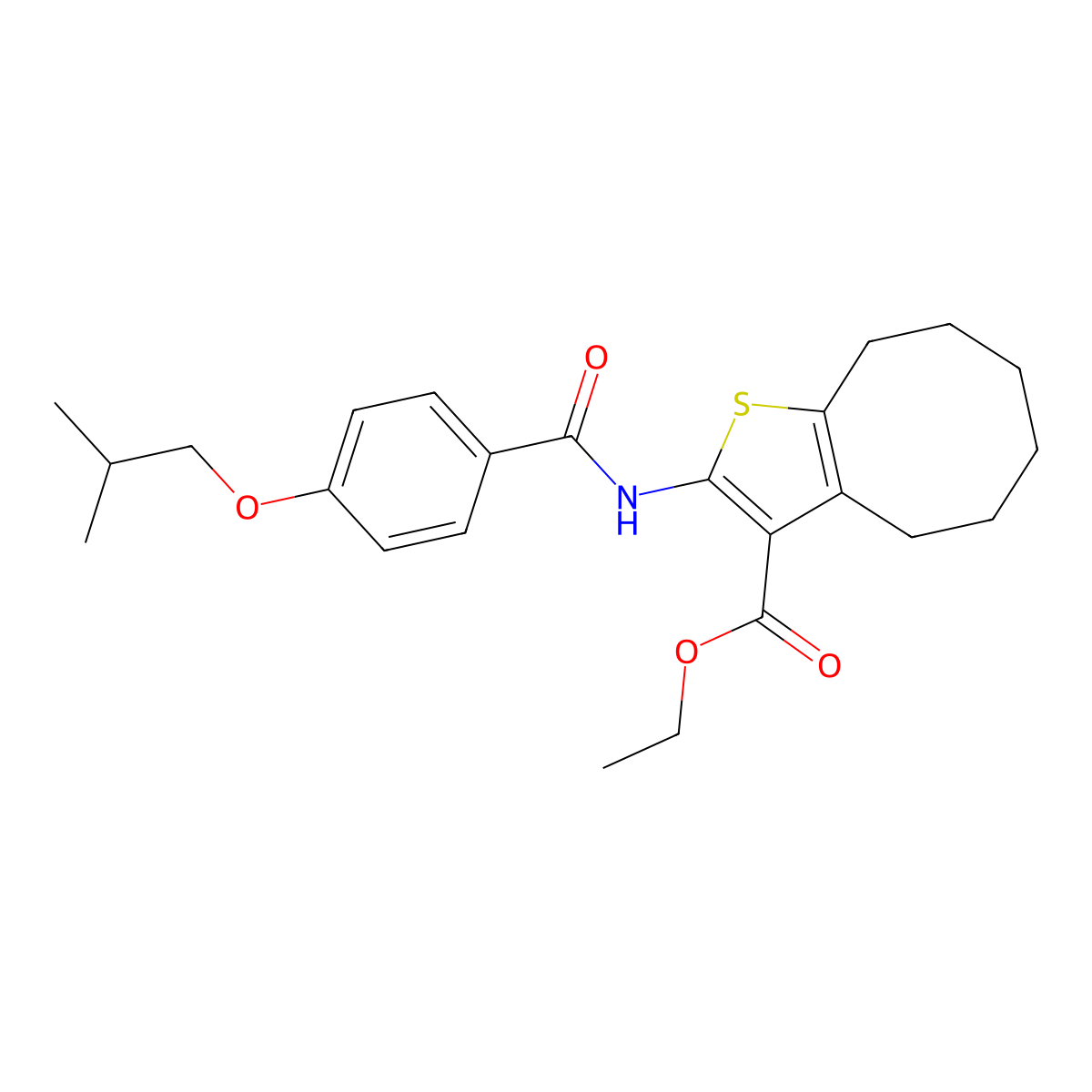 Ethyl 2-[(4-isobutoxybenzoyl)amino]-4,5,6,7,8,9-hexahydrocycloocta[b]thiophene-3-carboxylate molecular structure, CAS 350988-89-5