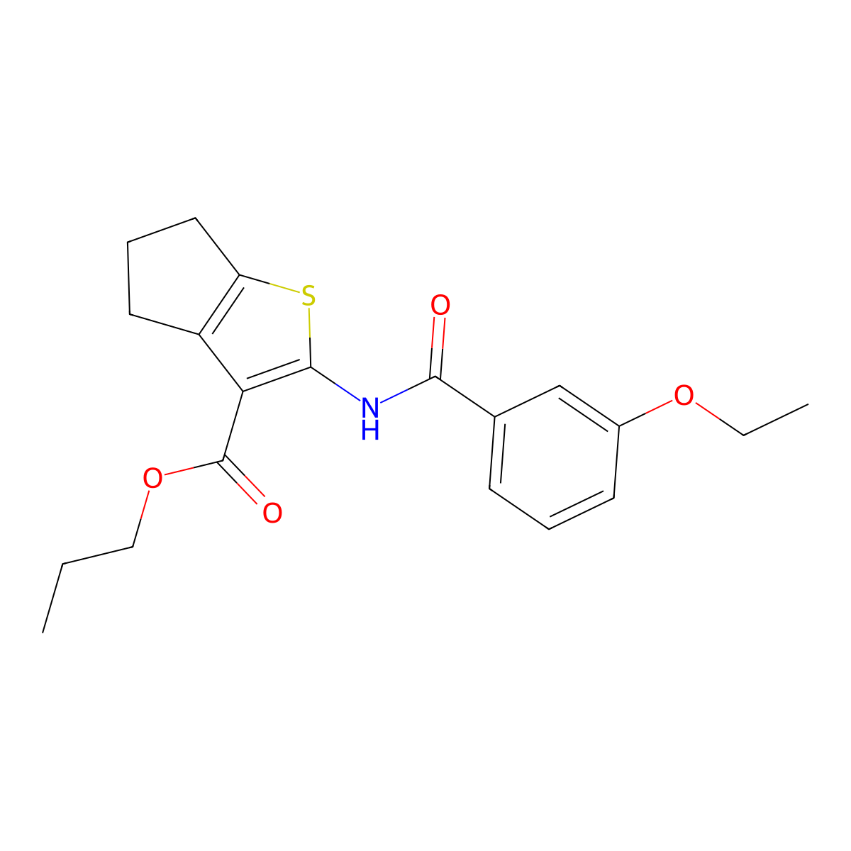 propyl 2-[(3-ethoxybenzoyl)amino]-5,6-dihydro-4H-cyclopenta[b]thiophene-3-carboxylate molecular structure, CAS 350988-91-9