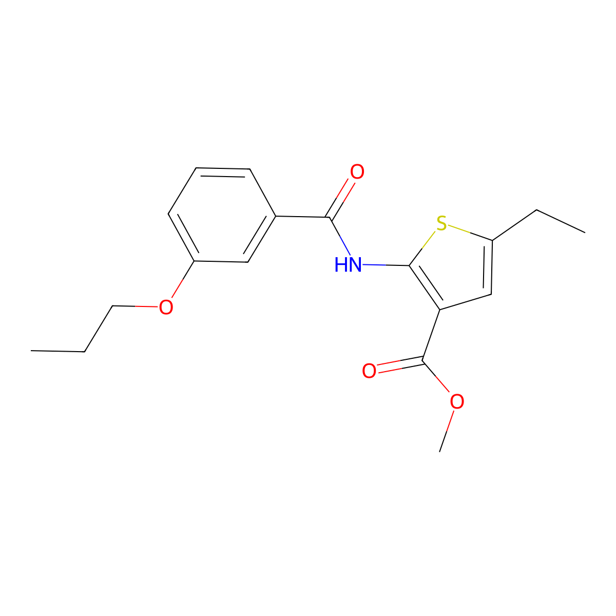 Methyl 5-ethyl-2-[(3-propoxybenzoyl)amino]-3-thiophenecarboxylate molecular structure, CAS 350989-10-5