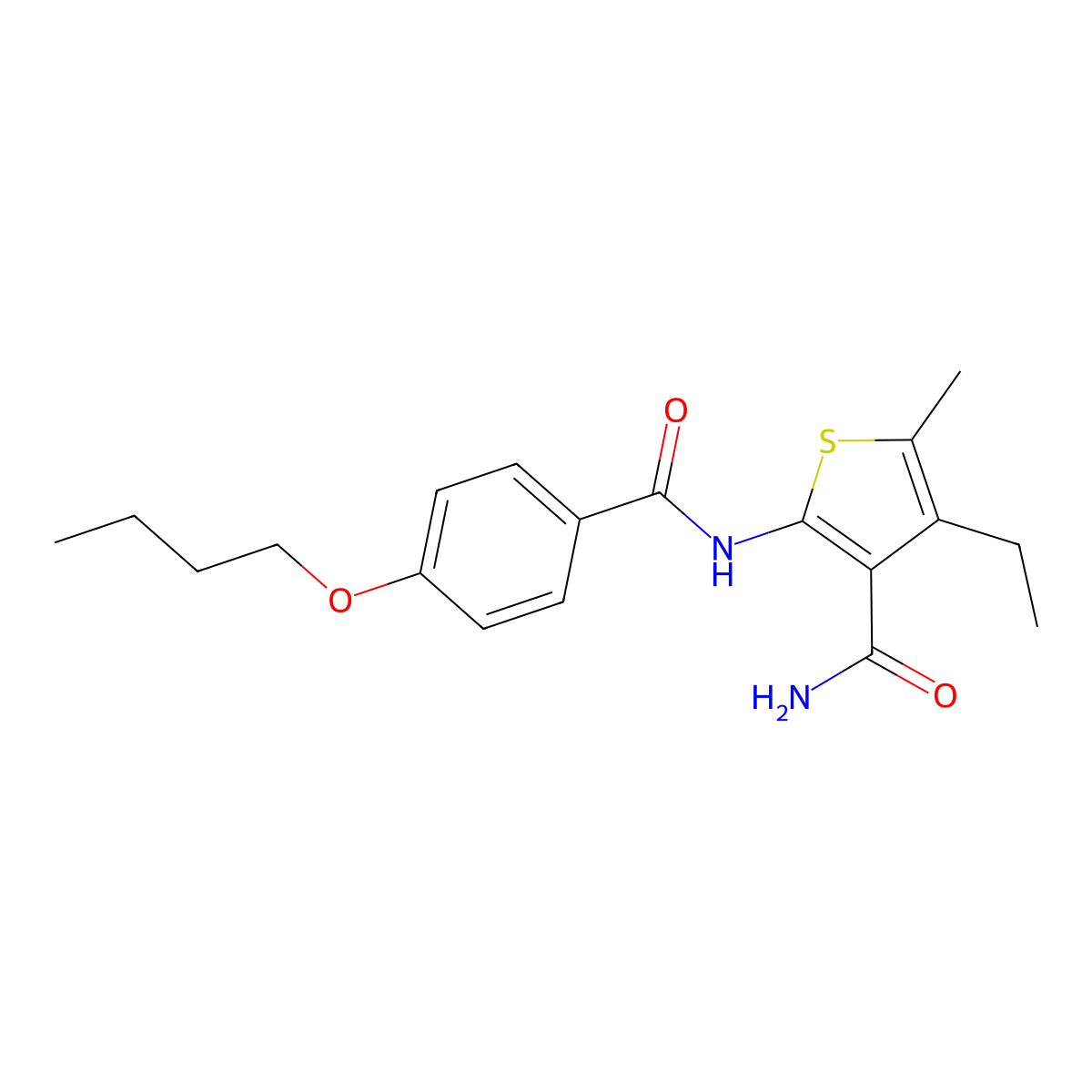 2-[(4-Butoxybenzoyl)amino]-4-ethyl-5-methylthiophene-3-carboxamide molecular structure, CAS 350989-23-0