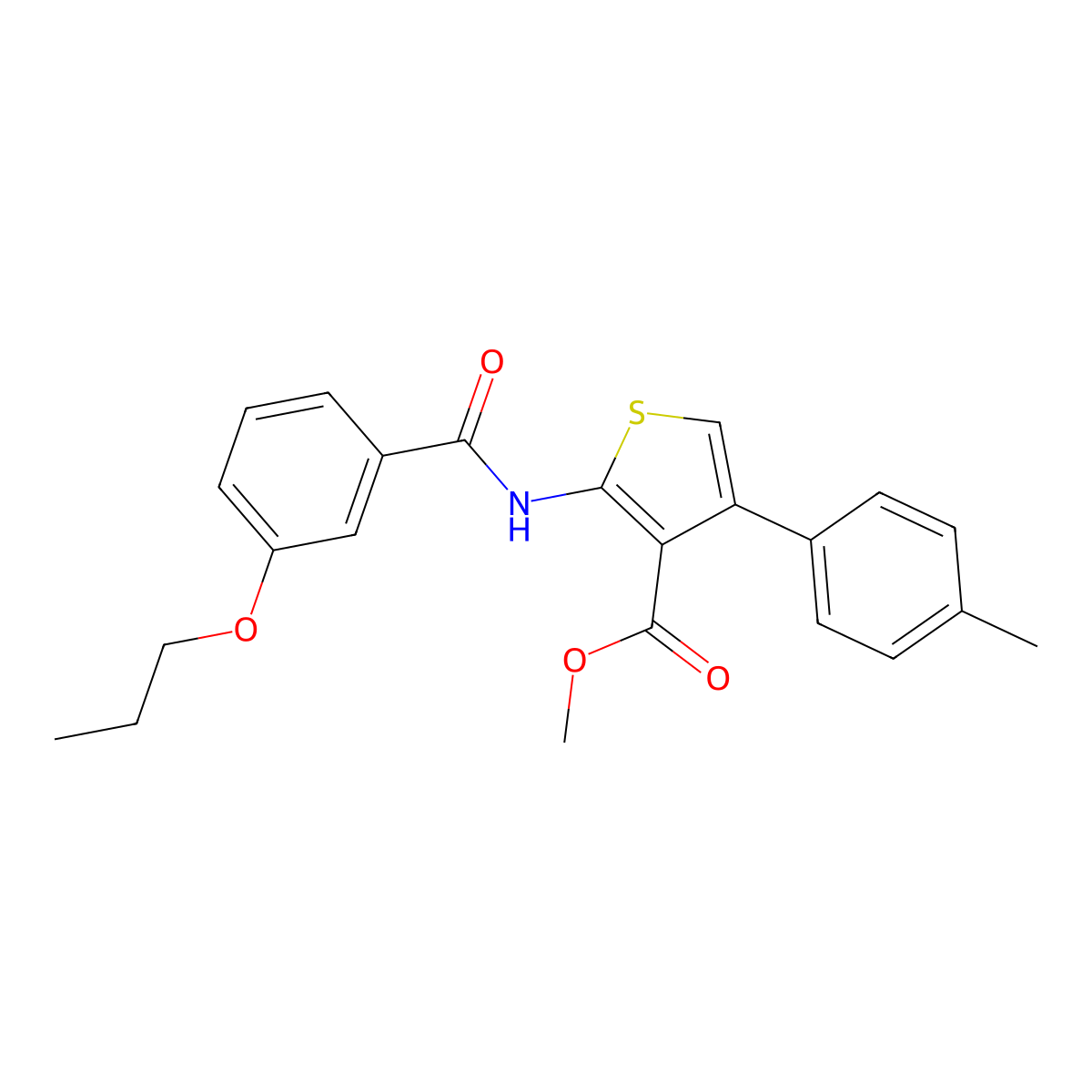 Methyl 4-(4-methylphenyl)-2-[(3-propoxybenzoyl)amino]thiophene-3-carboxylate molecular structure, CAS 350989-36-5