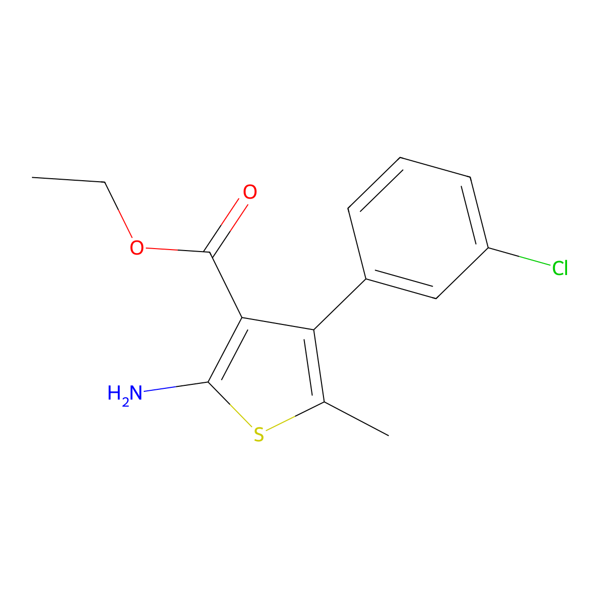 Ethyl 2-amino-4-(3-chlorophenyl)-5-methylthiophene-3-carboxylate molecular structure, CAS 350989-54-7