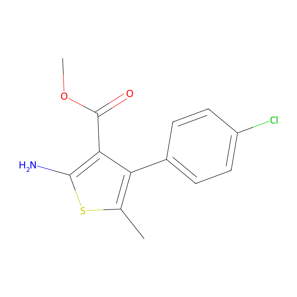 Methyl 2-amino-4-(4-chlorophenyl)-5-methyl-3-thiophenecarboxylate molecular structure, CAS 350989-57-0