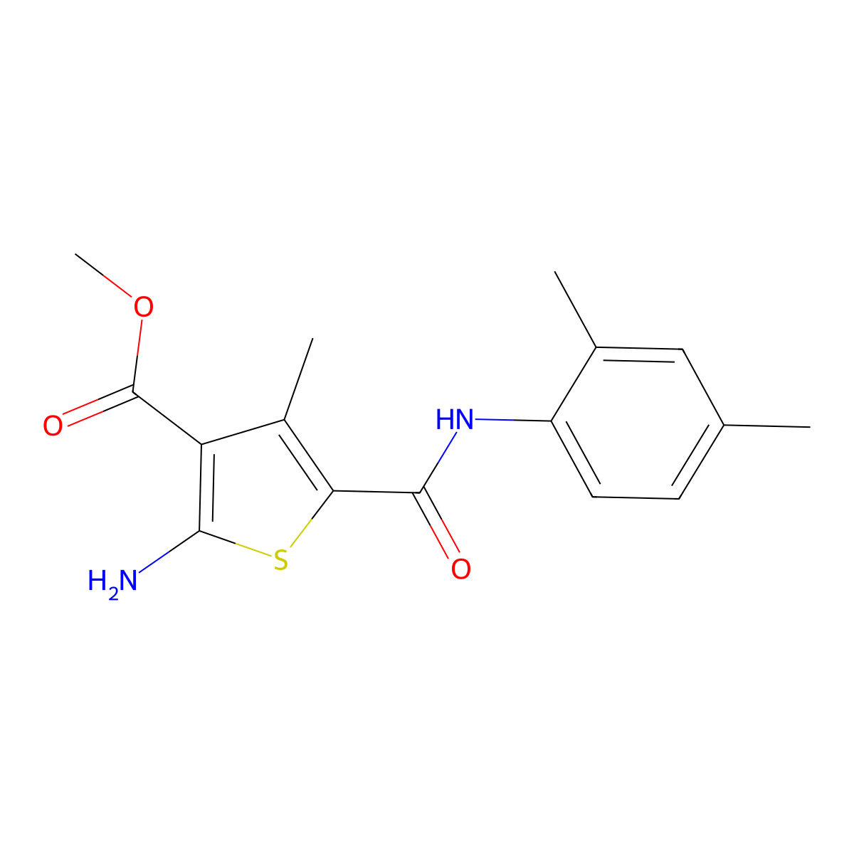 Methyl 2-amino-5-[(2,4-dimethylphenyl)carbamoyl]-4-methylthiophene-3-carboxylate molecular structure, CAS 350989-58-1