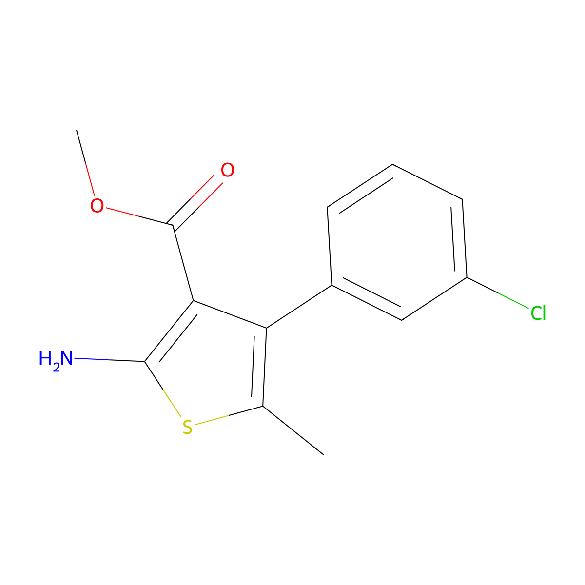 Methyl 2-amino-4-(3-chlorophenyl)-5-methylthiophene-3-carboxylate molecular structure, CAS 350989-61-6