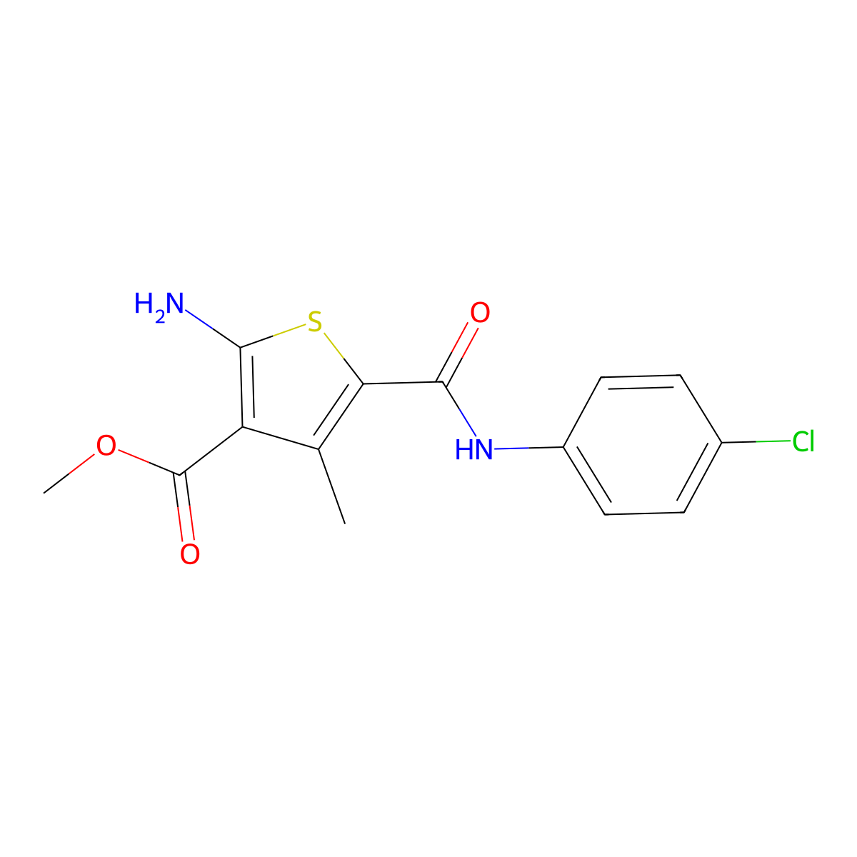 Methyl 2-amino-5-[(4-chlorophenyl)carbamoyl]-4-methylthiophene-3-carboxylate molecular structure, CAS 350989-63-8