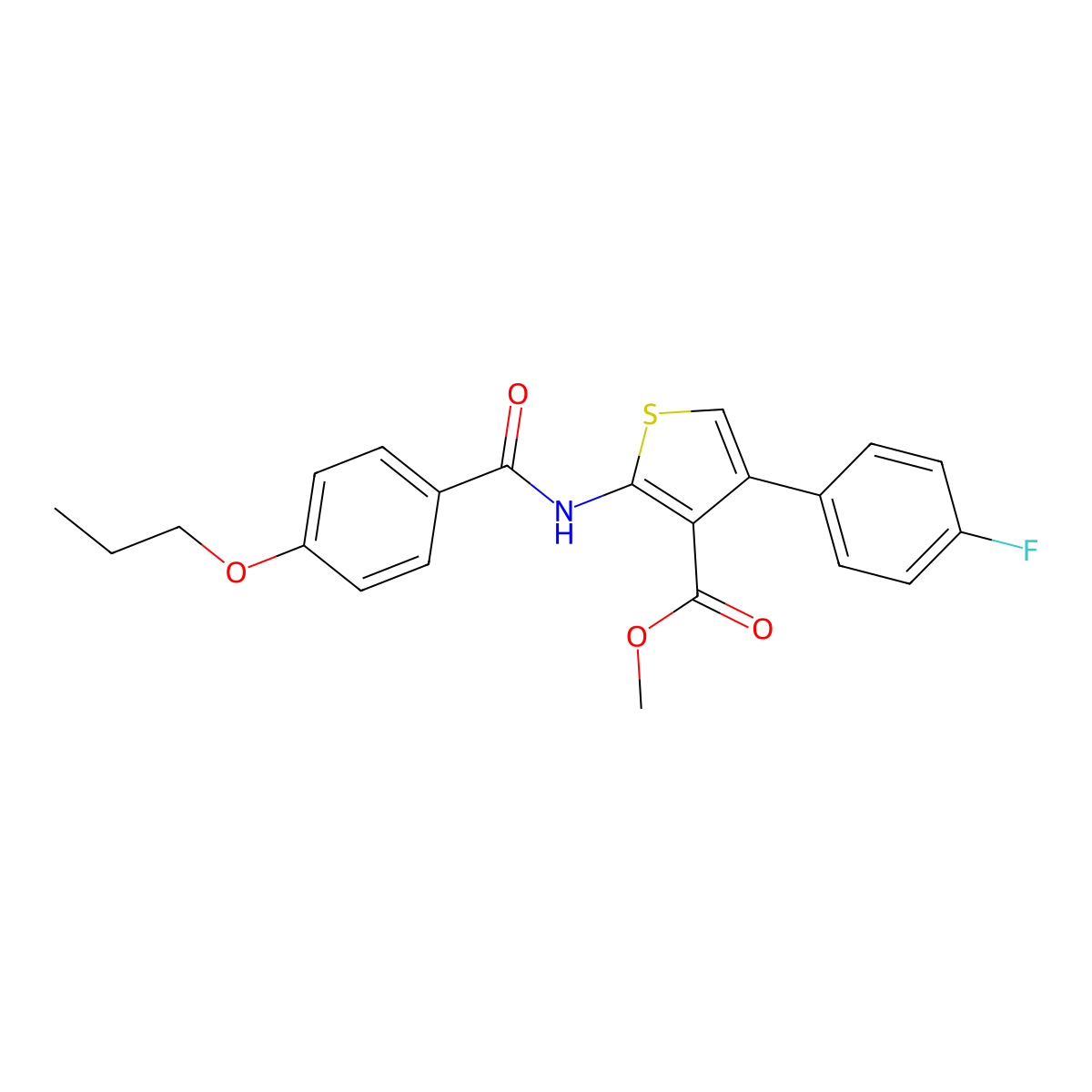 Methyl 4-(4-fluorophenyl)-2-[(4-propoxybenzoyl)amino]-3-thiophenecarboxylate molecular structure, CAS 350989-64-9