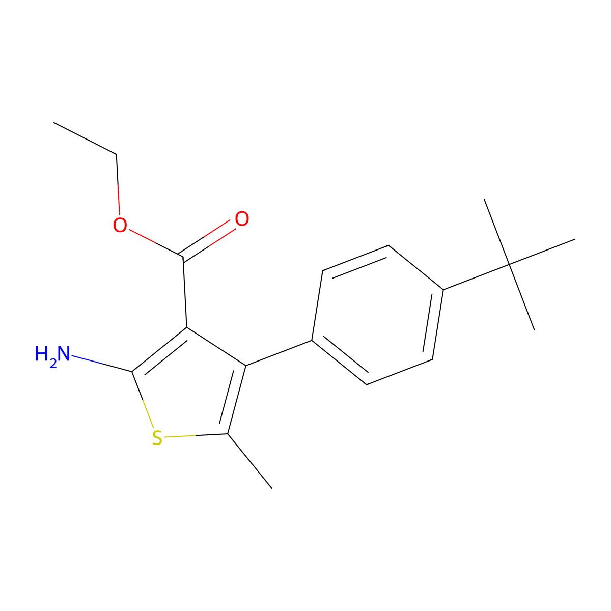 Ethyl 2-amino-4-(4-tert-butylphenyl)-5-methylthiophene-3-carboxylate molecular structure, CAS 350989-72-9