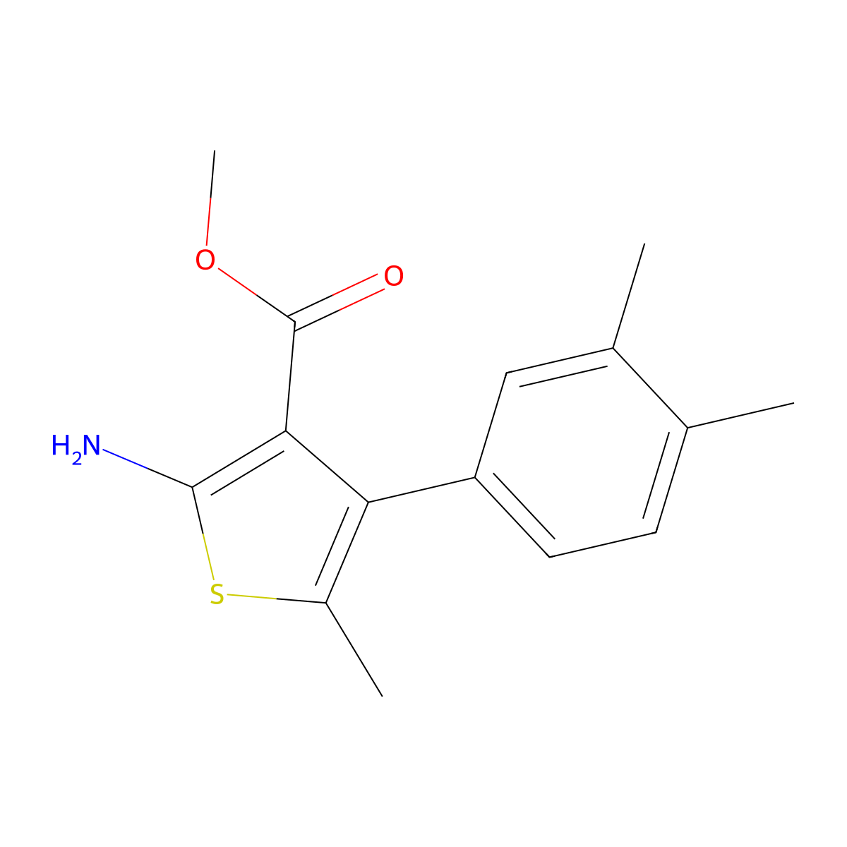 Methyl 2-amino-4-(3,4-dimethylphenyl)-5-methylthiophene-3-carboxylate molecular structure, CAS 350989-74-1