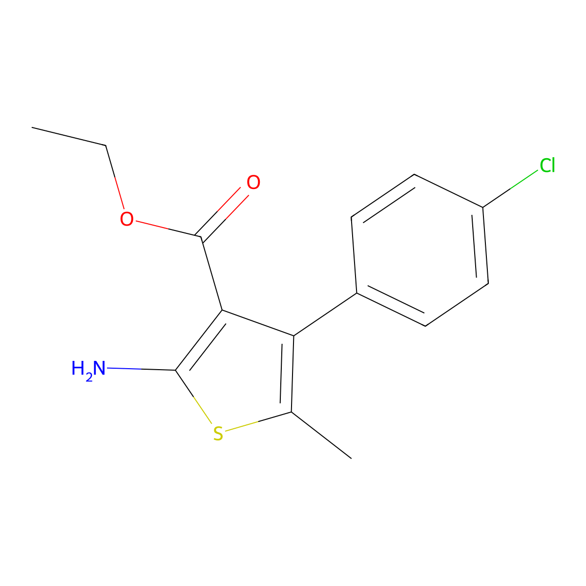 Ethyl 2-amino-4-(4-chlorophenyl)-5-methylthiophene-3-carboxylate molecular structure, CAS 350989-77-4