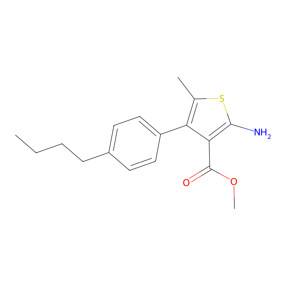 Methyl 2-amino-4-(4-butylphenyl)-5-methylthiophene-3-carboxylate molecular structure, CAS 350989-79-6