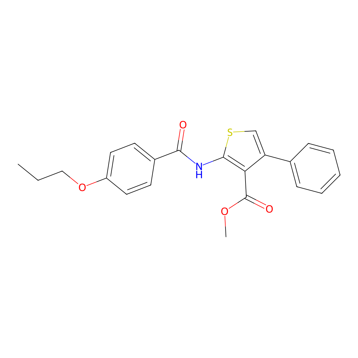 Methyl 4-phenyl-2-[(4-propoxybenzoyl)amino]-3-thiophenecarboxylate molecular structure, CAS 350989-84-3