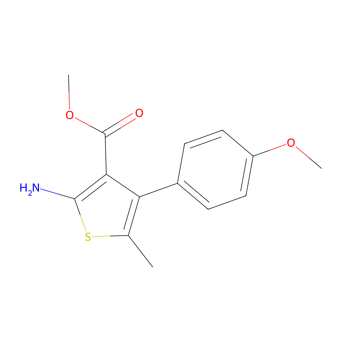 Methyl 2-amino-4-(4-methoxyphenyl)-5-methylthiophene-3-carboxylate molecular structure, CAS 350989-87-6