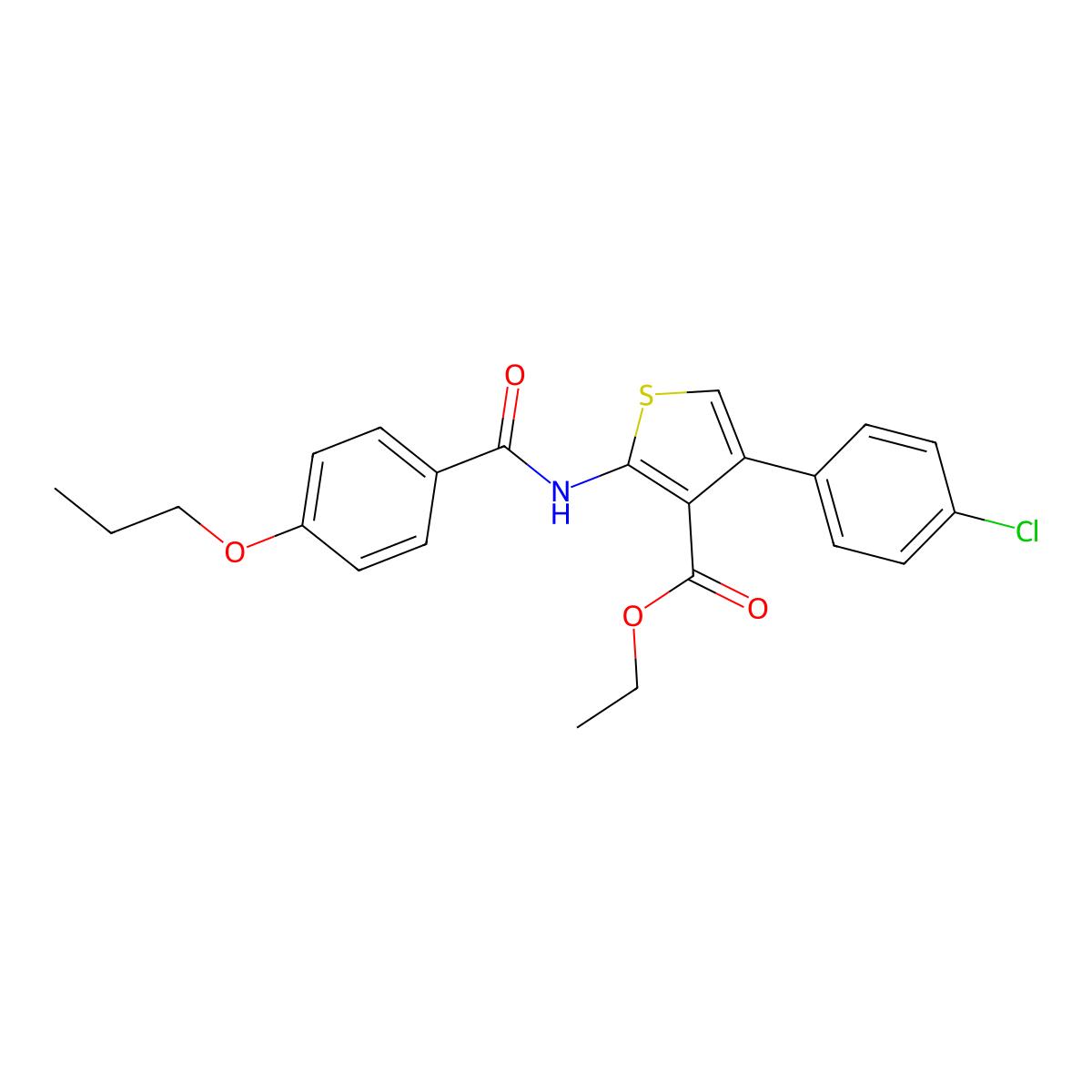 Ethyl 4-(4-chlorophenyl)-2-[(4-propoxybenzoyl)amino]-3-thiophenecarboxylate molecular structure, CAS 350989-90-1