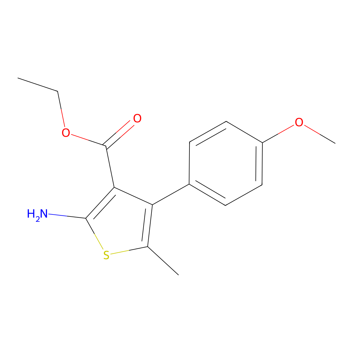 Ethyl 2-amino-4-(4-methoxyphenyl)-5-methylthiophene-3-carboxylate molecular structure, CAS 350989-93-4