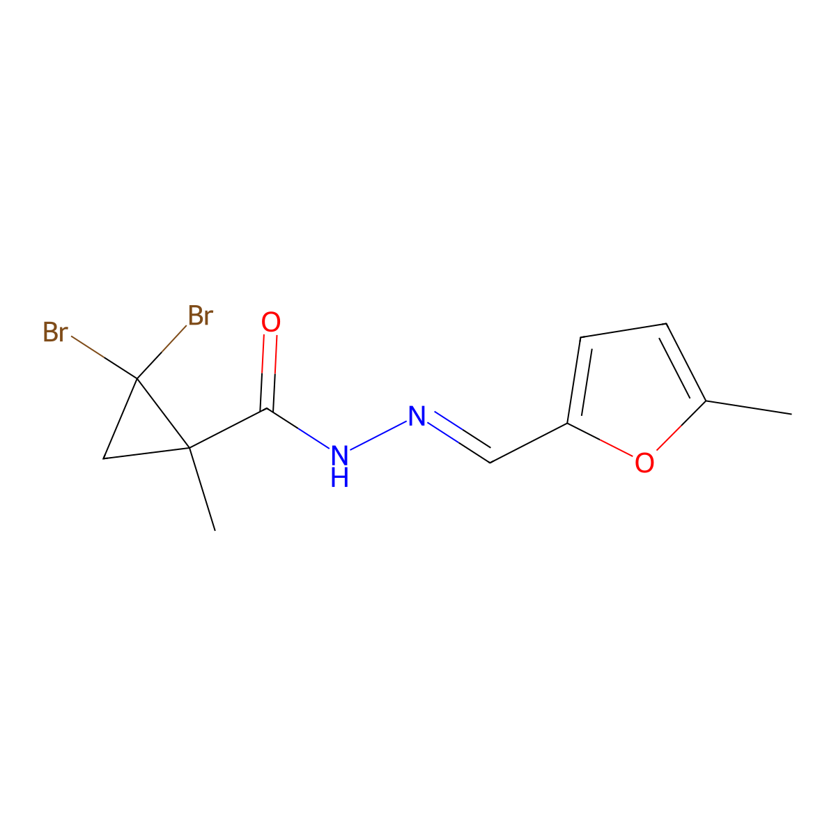 2,2-Dibromo-1-methylcyclopropanecarboxylic acid 2-[(5-methyl-2-furanyl)methylene]hydrazide molecular structure, CAS 350990-03-3
