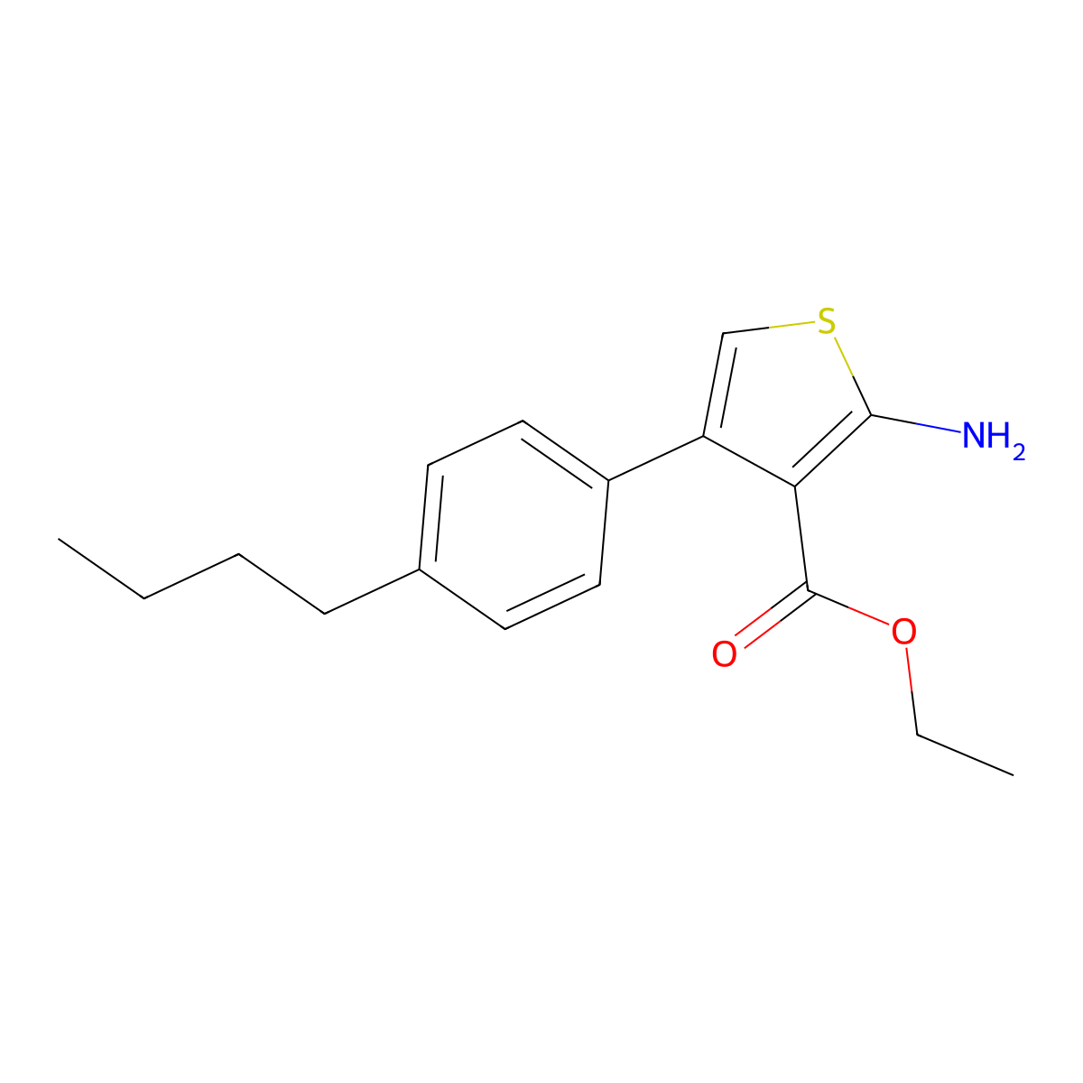 Ethyl 2-amino-4-(4-butylphenyl)thiophene-3-carboxylate molecular structure, CAS 350990-06-6