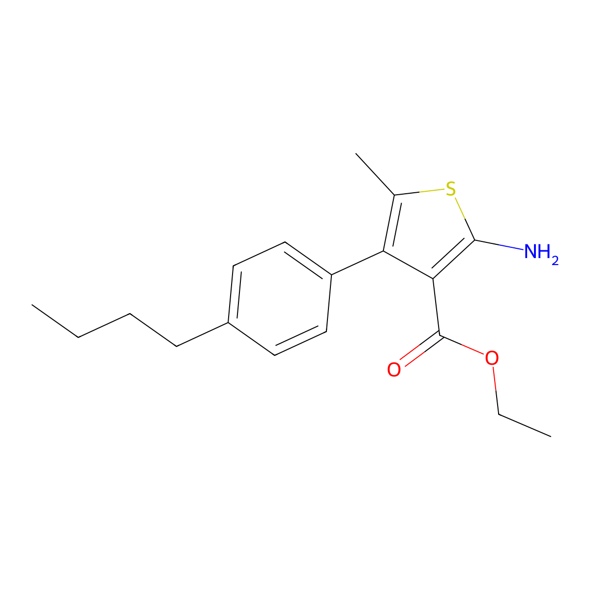Ethyl 2-amino-4-(4-butylphenyl)-5-methylthiophene-3-carboxylate molecular structure, CAS 350990-13-5