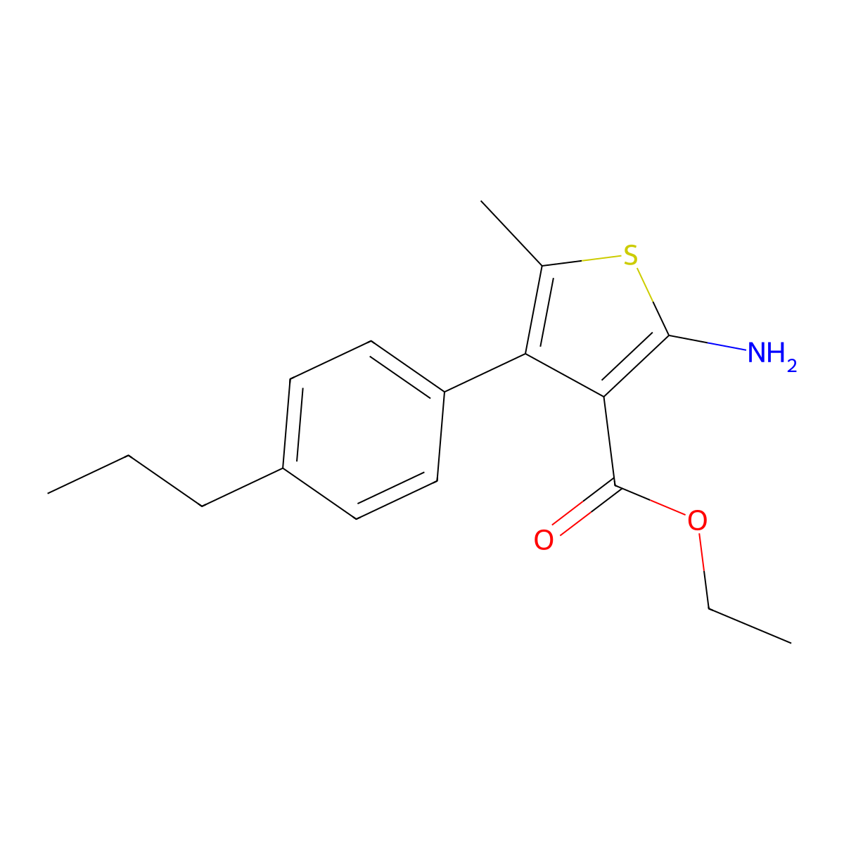 Ethyl 2-amino-5-methyl-4-(4-propylphenyl)thiophene-3-carboxylate molecular structure, CAS 350990-23-7
