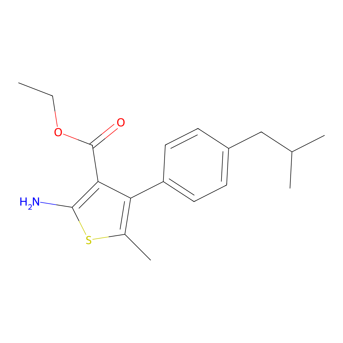Ethyl 2-amino-4-(4-isobutylphenyl)-5-methylthiophene-3-carboxylate molecular structure, CAS 350990-25-9