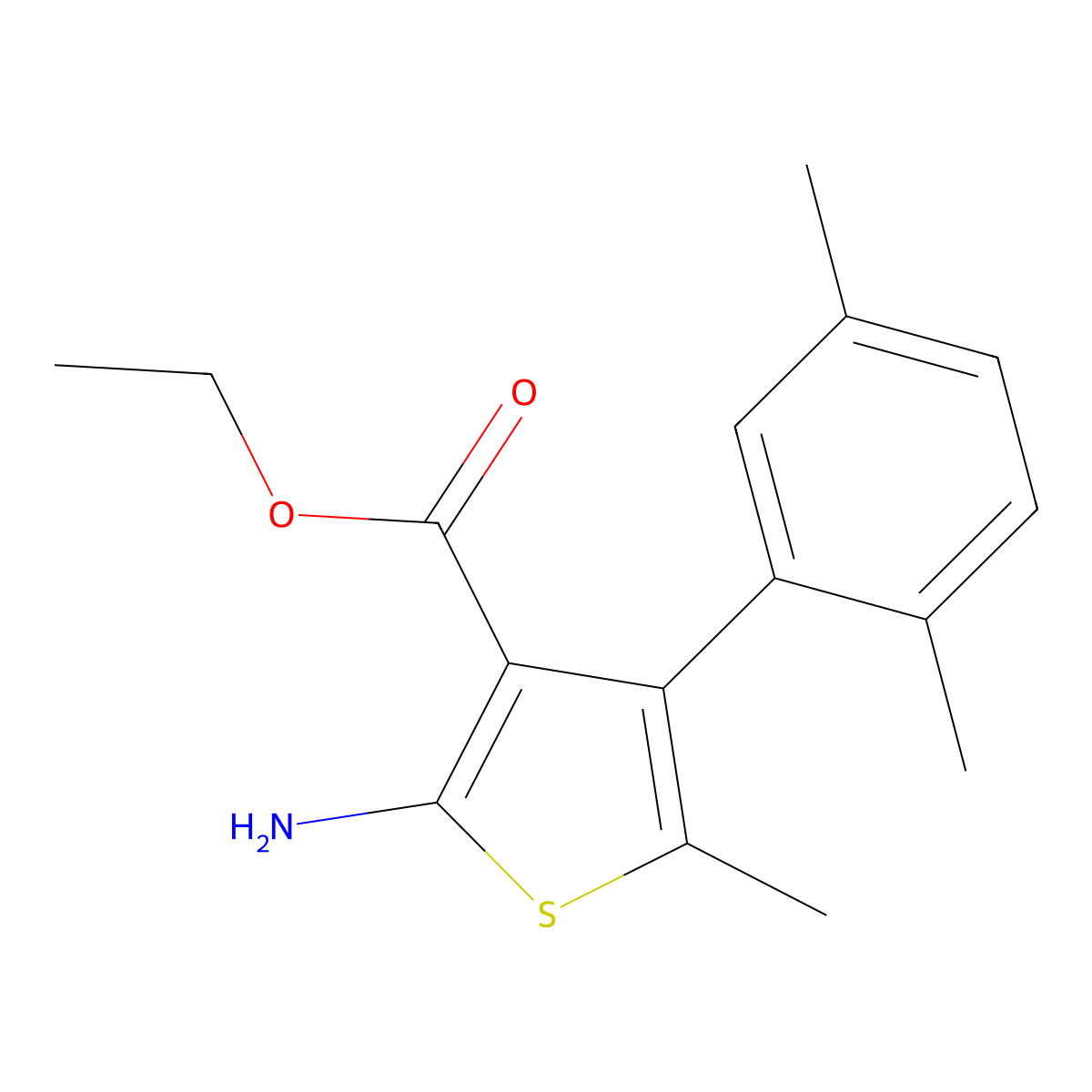 Ethyl 2-amino-4-(2,5-dimethylphenyl)-5-methylthiophene-3-carboxylate molecular structure, CAS 350990-31-7