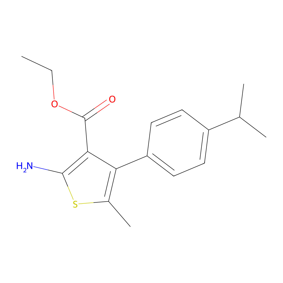 Ethyl 2-amino-4-(4-isopropylphenyl)-5-methylthiophene-3-carboxylate molecular structure, CAS 350990-37-3