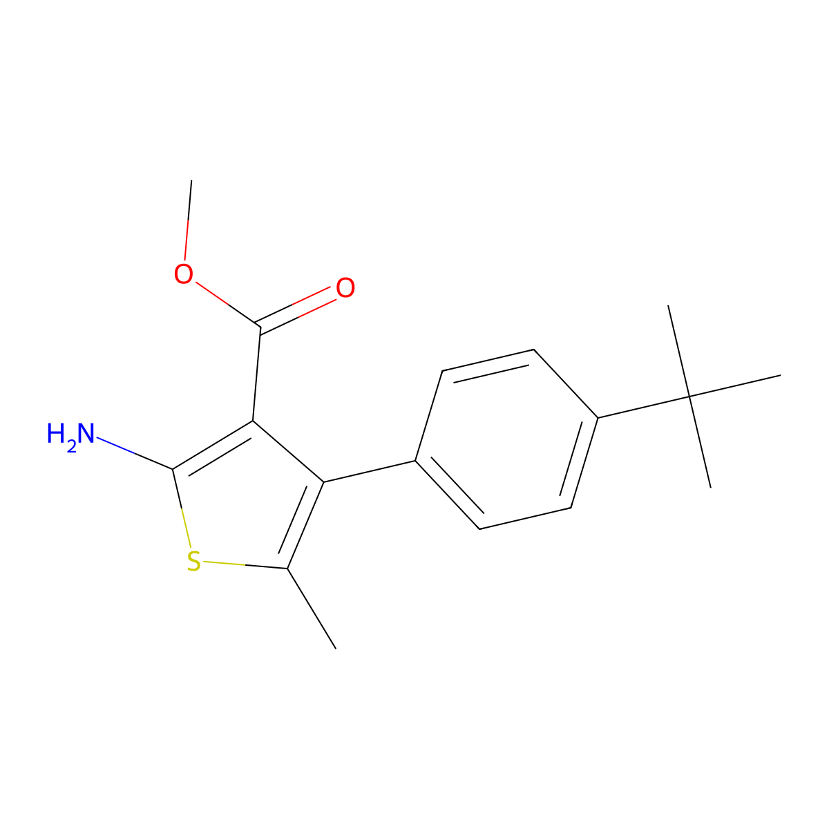 Methyl 2-amino-4-(4-tert-butylphenyl)-5-methylthiophene-3-carboxylate molecular structure, CAS 350990-39-5