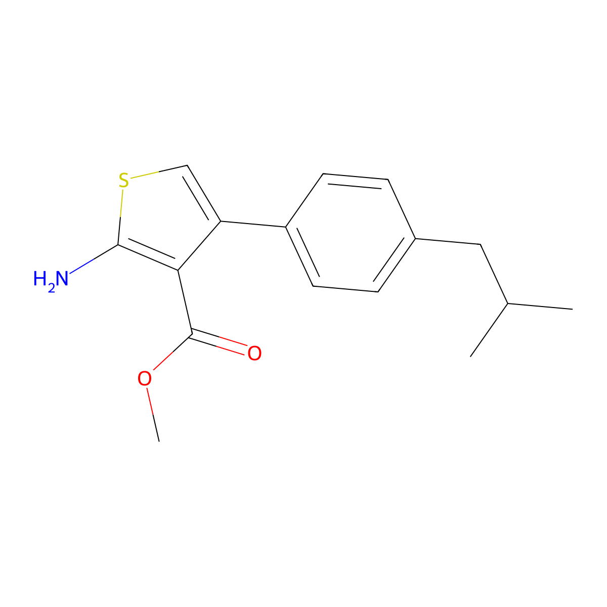 Methyl 2-amino-4-(4-isobutylphenyl)thiophene-3-carboxylate molecular structure, CAS 350990-40-8