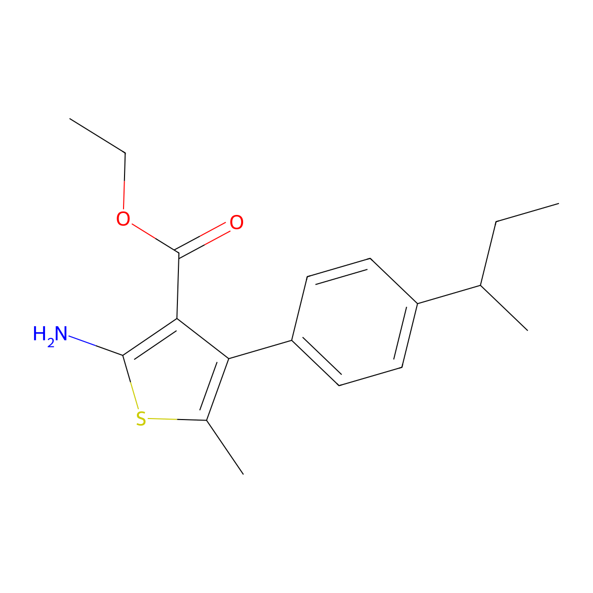 Ethyl 2-amino-4-(4-sec-butylphenyl)-5-methylthiophene-3-carboxylate molecular structure, CAS 350992-26-6