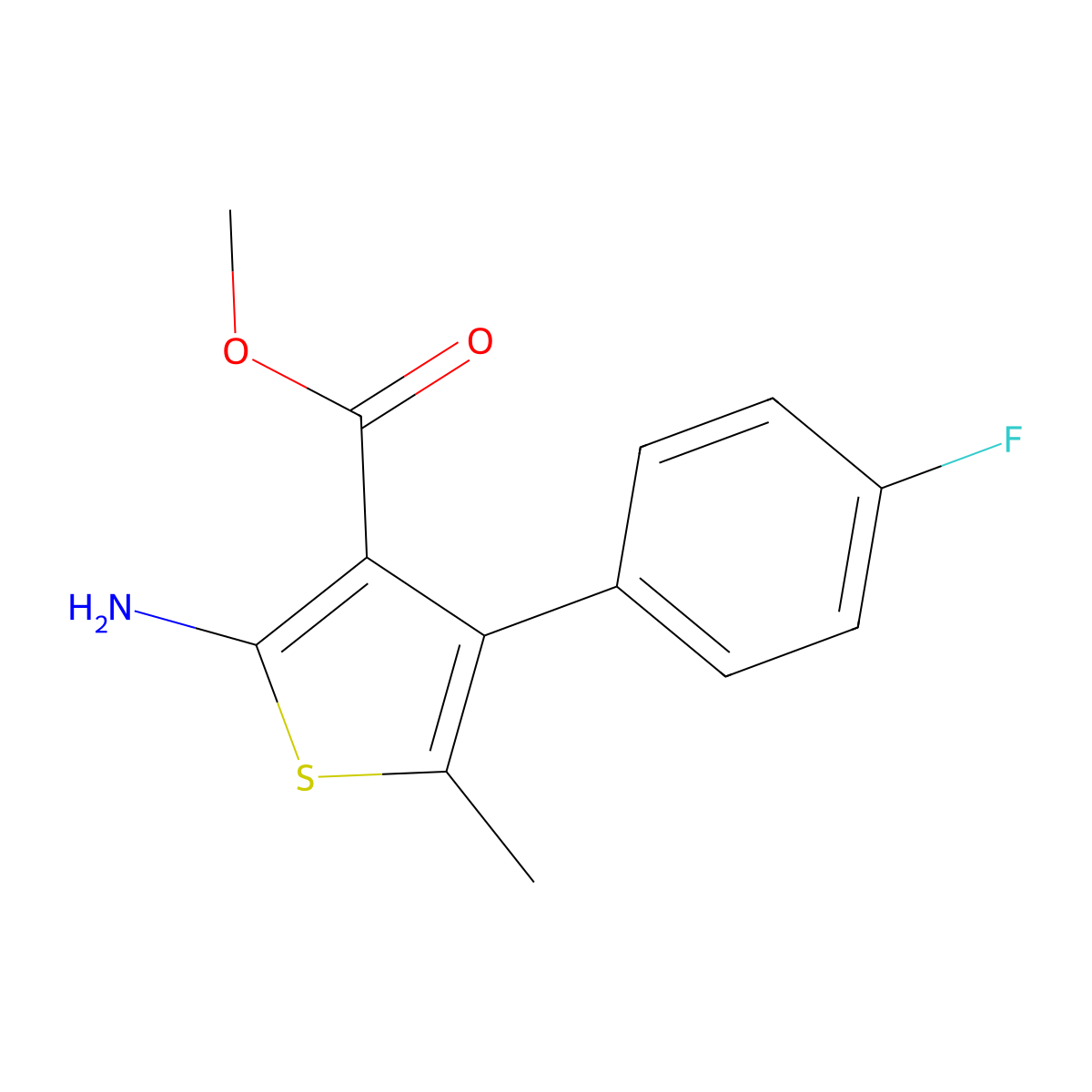Methyl 2-amino-4-(4-fluorophenyl)-5-methylthiophene-3-carboxylate molecular structure, CAS 350992-29-9