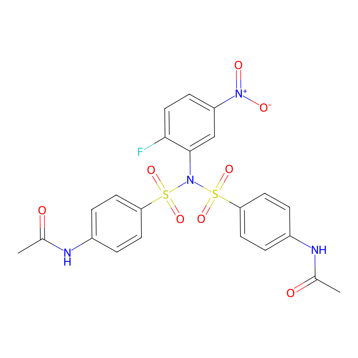 N-[4-[(4-acetamidophenyl)sulfonyl-(2-fluoro-5-nitrophenyl)sulfamoyl]phenyl]acetamide molecular structure, CAS 350992-52-8