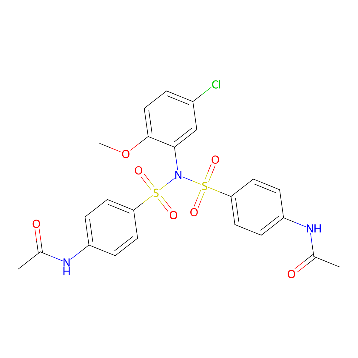 N-[4-[(4-acetamidophenyl)sulfonyl-(5-chloro-2-methoxyphenyl)sulfamoyl]phenyl]acetamide molecular structure, CAS 350992-57-3