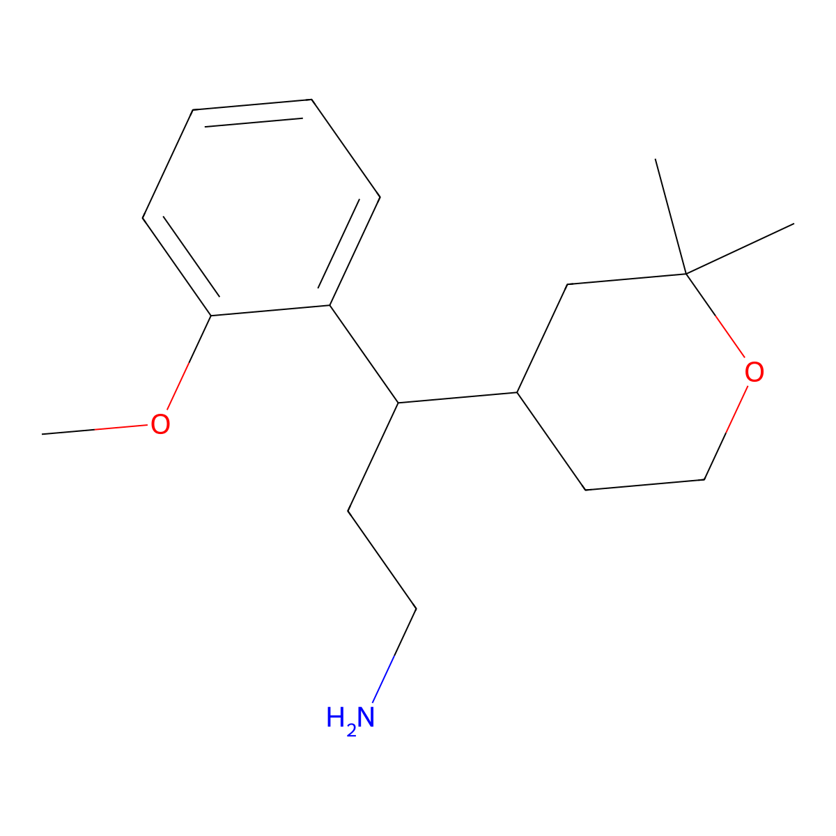 3-(2,2-Dimethyloxan-4-yl)-3-(2-methoxyphenyl)propan-1-amine molecular structure, CAS 350993-70-3