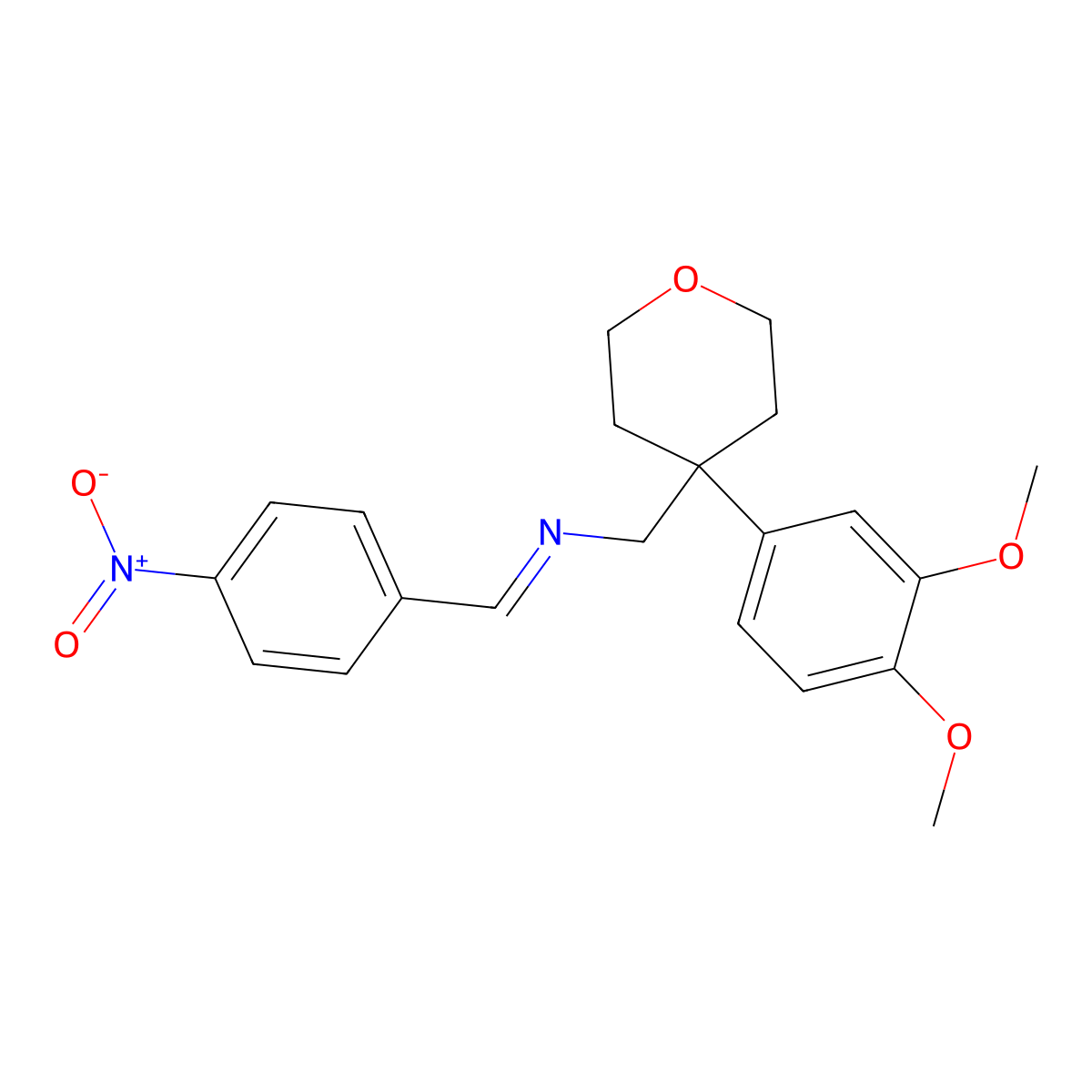 N-[[4-(3,4-dimethoxyphenyl)oxan-4-yl]methyl]-1-(4-nitrophenyl)methanimine molecular structure, CAS 350993-79-2