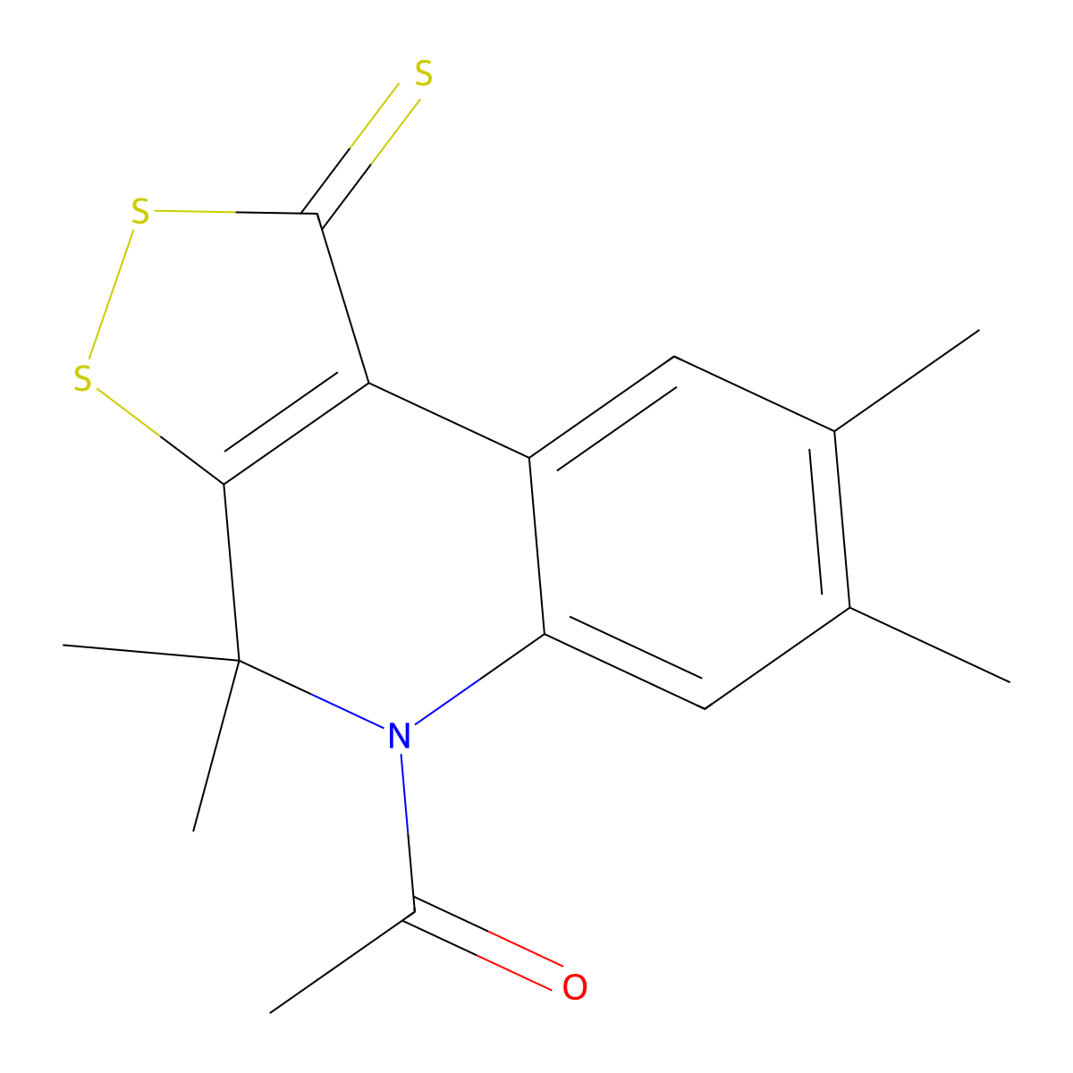 1-(4,4,7,8-Tetramethyl-1-sulfanylidenedithiolo[3,4-c]quinolin-5-yl)ethanone molecular structure, CAS 350994-87-5