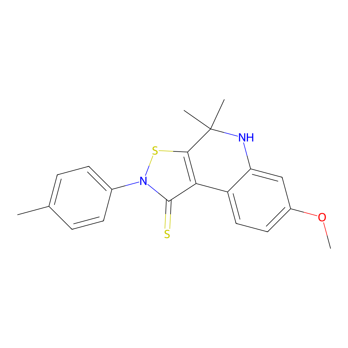 7-methoxy-4,4-dimethyl-2-(4-methylphenyl)-4,5-dihydroisothiazolo[5,4-c]quinoline-1(2H)-thione molecular structure, CAS 350994-90-0