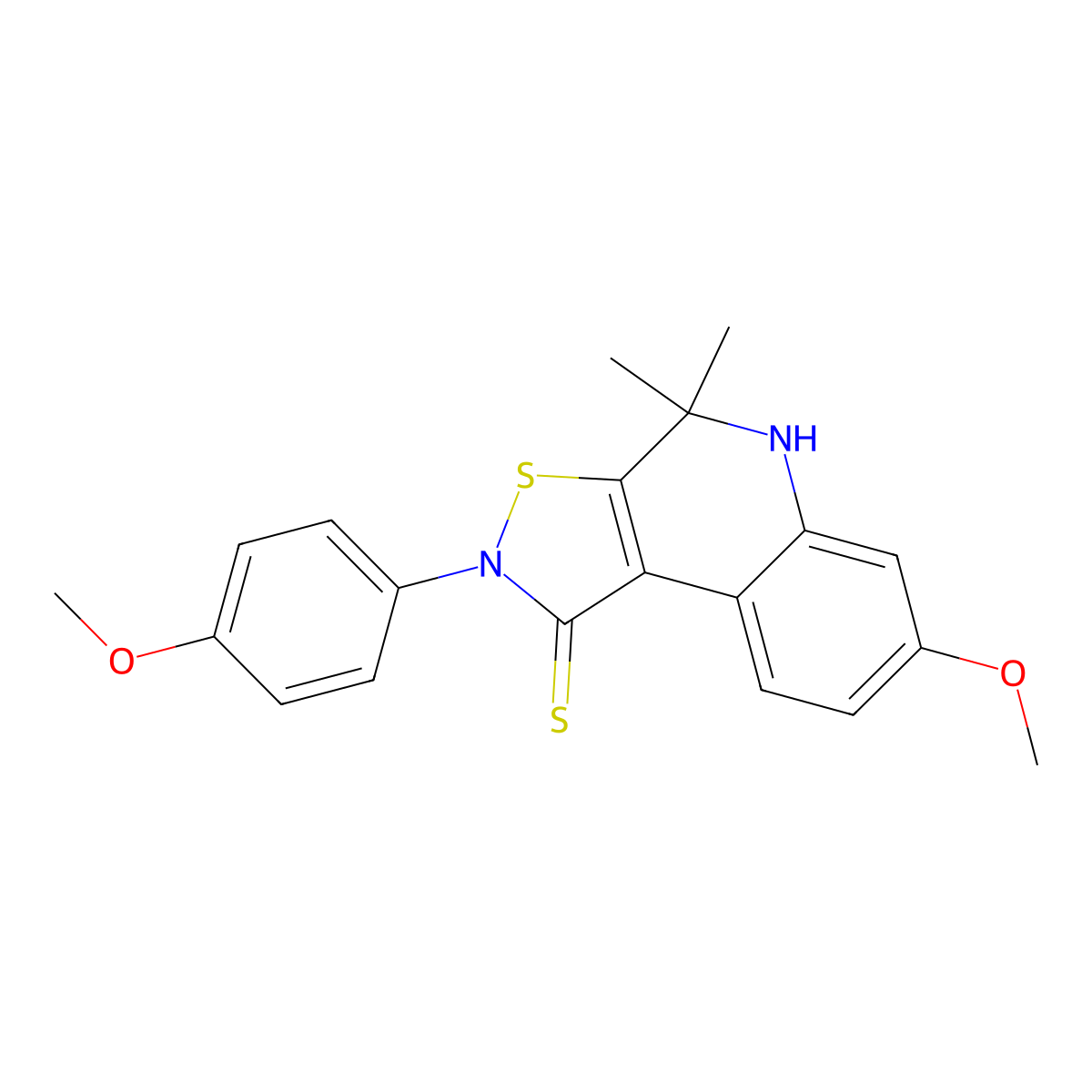 7-methoxy-2-(4-methoxyphenyl)-4,4-dimethyl-5H-[1,2]thiazolo[5,4-c]quinoline-1-thione molecular structure, CAS 350994-91-1