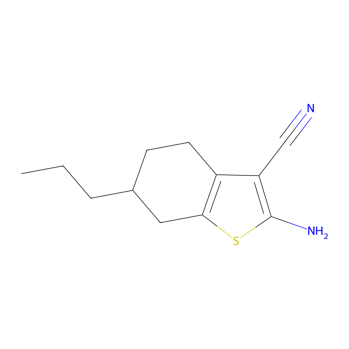 2-Amino-4,5,6,7-tetrahydro-6-propylbenzo[b]thiophene-3-carbonitrile molecular structure, CAS 350996-91-7